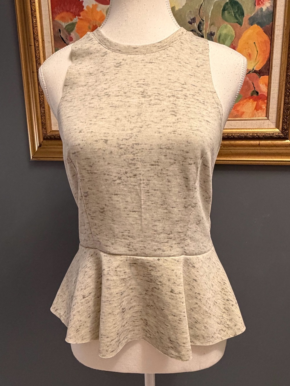 Bar III Heathered Cream Sleeveless Peplum Tank